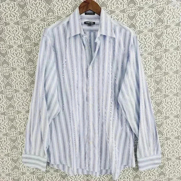 Express 1MX Modern fit striped stretch cotton button down dress shirt men's L - Picture 1 of 7